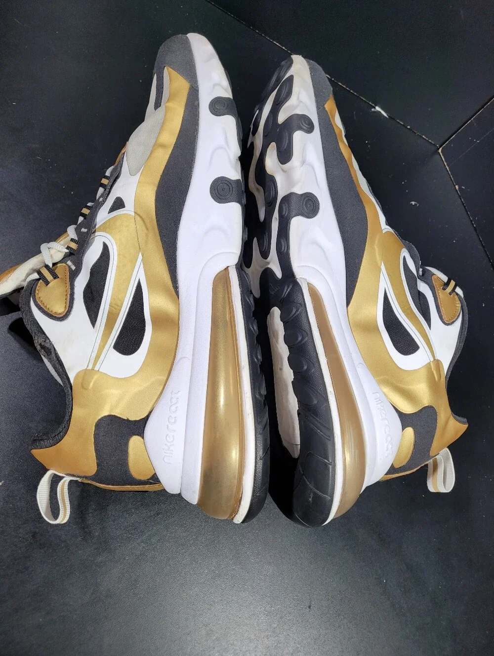 Nike Air Max 270 React Metallic Gold White Black Men's Size 11.5 CW7298-100